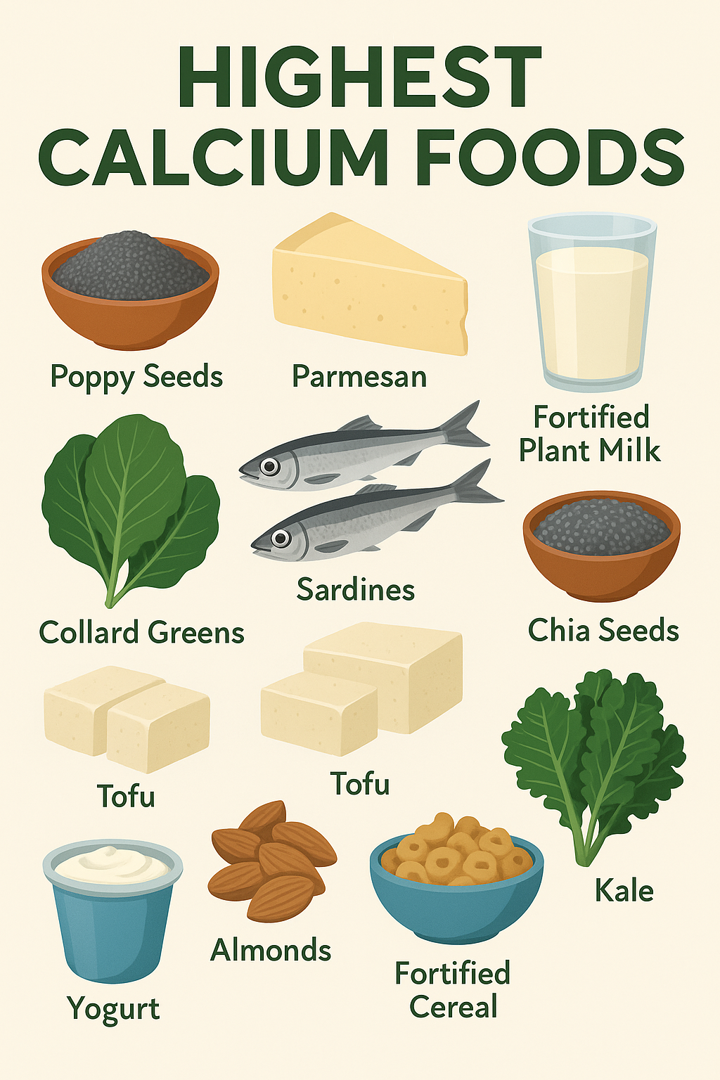 Top calcium-rich foods to strengthen bones and support overall health—dairy, seeds, greens, fish, and more.